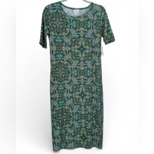 LuLaRoe Green Patterned Midi Dress “Julia” New